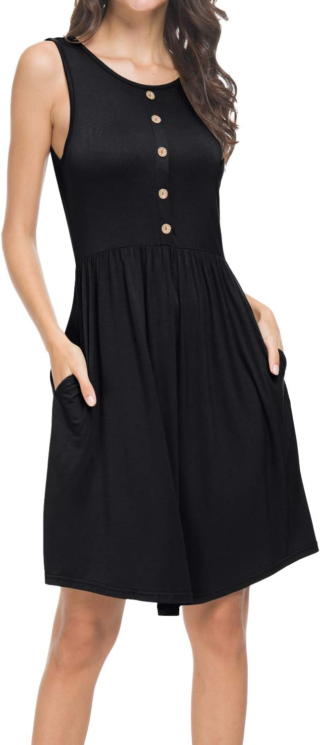 Women's Summer Casual Loose Swing T-Shirt Dress with Pockets