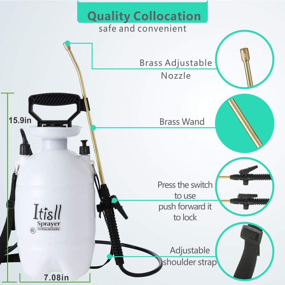 ITISLL 1Gallon Garden Pump Sprayer Portable Yard & Lawn Sprayer with Brass Wand and Shoulder Strap for Weeds Plants (619NK4) : Garden & Outdoor