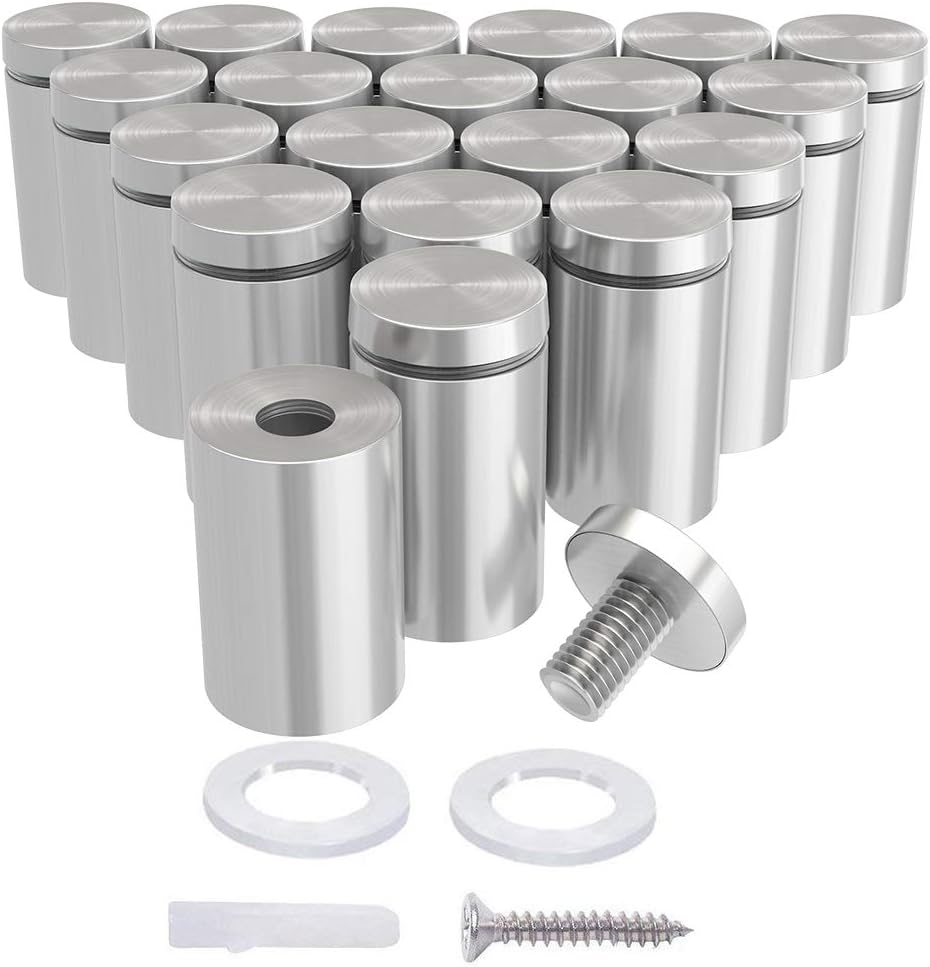 LuckIn 20-Pack Sign Standoff Screws 5/8 x 1 5/8 in, Acrylic Standoff Mounting Hardware, Stainless Steel Standoffs for Glass Panel, Plexiglass Picture