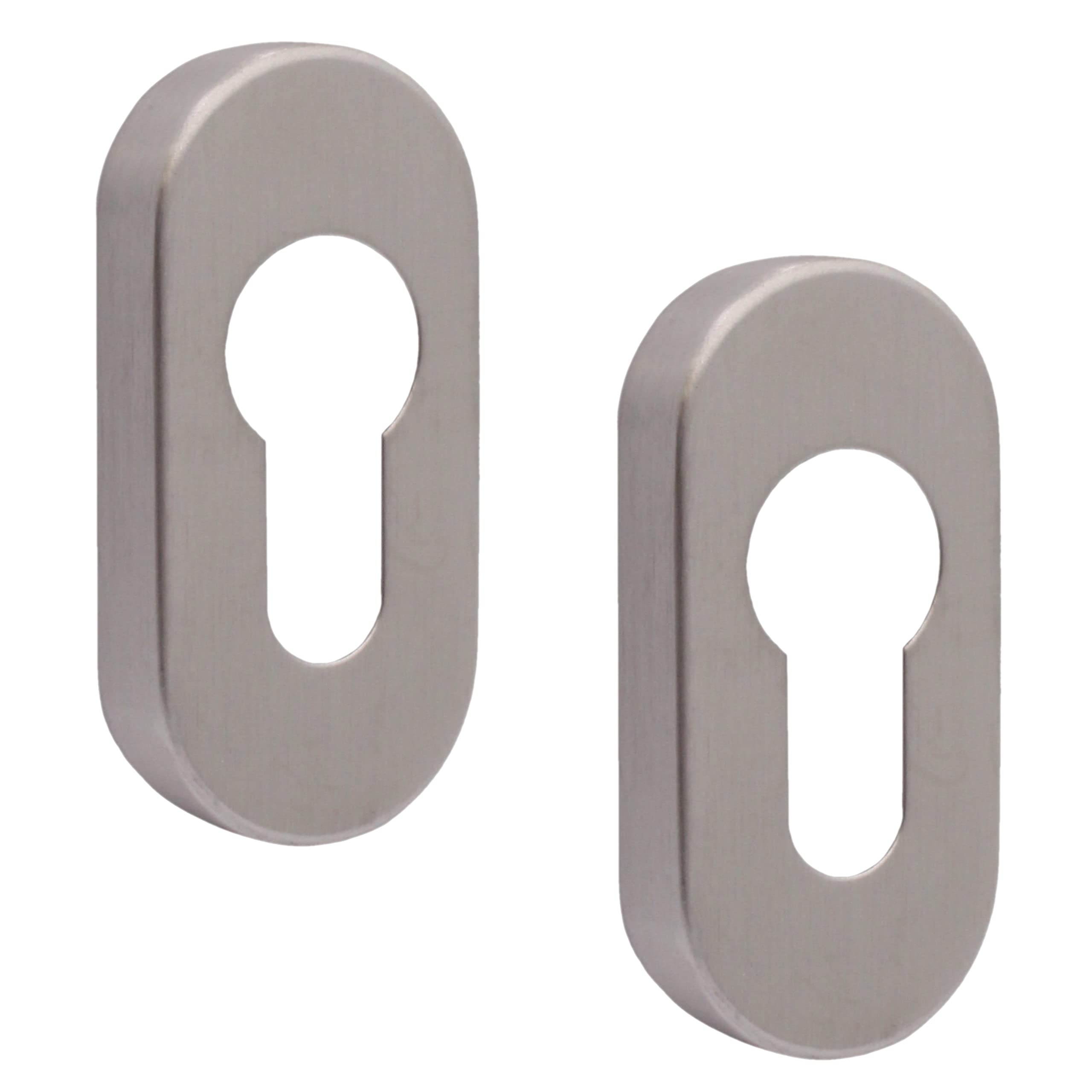 Upright Euro Escutcheon Oval Shaped Keyhole Cover - Satin Stainless Steel - Pack of 2