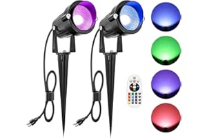 ZUCKEO 10W RGB Color Changing Landscape Lights, Outdoor Waterproof LED Spotlights with Remote & Plug for Garden, Yard, Patio, Driveway, Birthday & Holidays Decoration