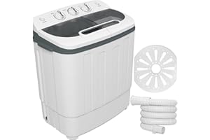 HIGOSPRO Portable Mini Washing Machine, 17 Lbs Capacity Washer and Spinner Combo, 2 in 1 Compact Twin Tub Laundry, Washer& Spinnerwith Built-in Gravity Drain Pump, Ideal for Apartmen, Dorms