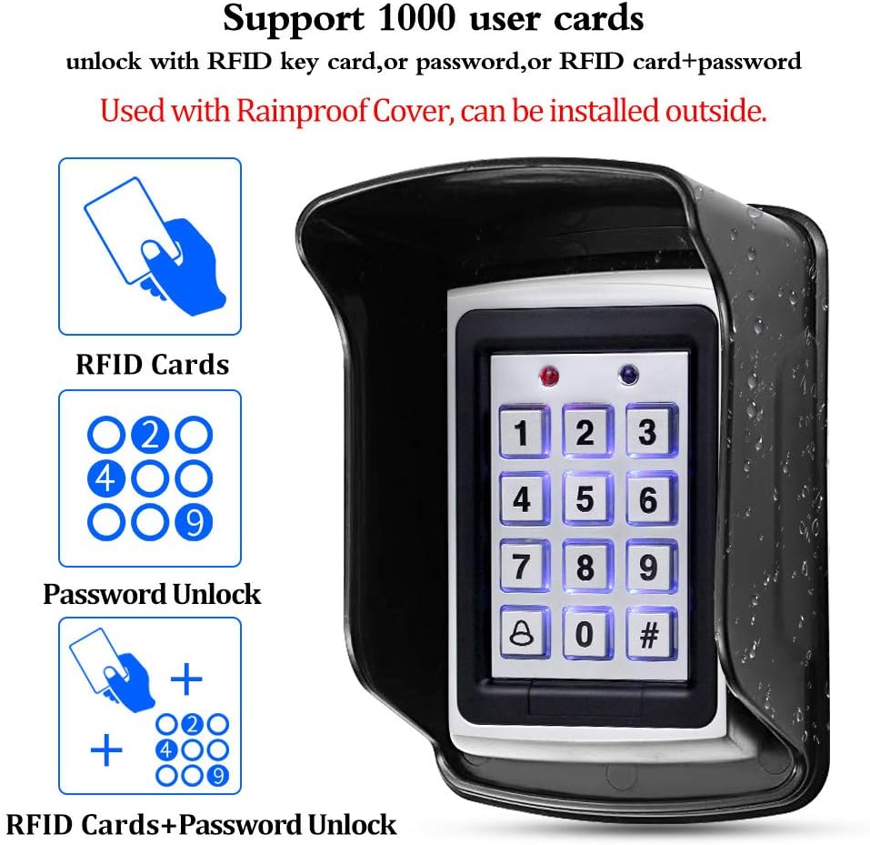 HFeng 125KHz RFID Access Control Keypad Controller Waterproof Cover Outdoor +10pcs EM4100 Keychains 1000 user WG26, backlight, metal case(Keypad+10 keys+Cover) - Image 3