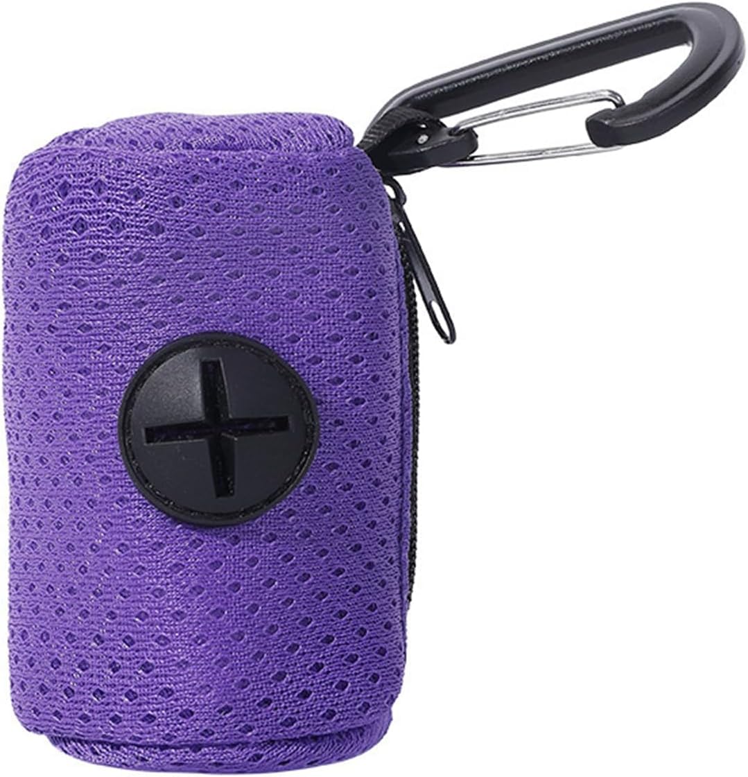 Purple Dog Poop Bag Holder Mesh Fabric Attachment Doggy Bag Holder with Zipper Pet Waste Bag Dispenser Poop Holder for Picking Up Poo After Your Dog for Walking and Hiking Pooper Scoopers and Bags