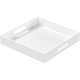 KEVJES Glossy White Acrylic Serving Tray with Handles-Acrylic Tray for Ottoman,Coffee Table, Breakfast, Tea, Food, Butler - Decorative Tray (12x12x2H Inch with, White)