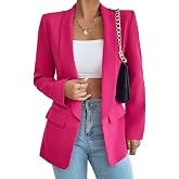 Nihsatin Women's Open Front Blazer Long Sleeve Casual Jacket | Open Front Draped Style,Functional Flap Pockets,Fully Lined,Lapel Collar
