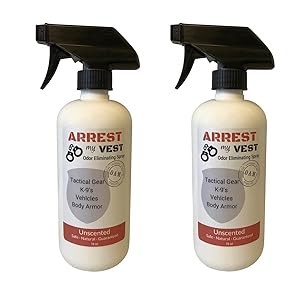 Arrest My Vest Military and Police Grade Odor Eliminating Spray for Body Armor, Tactical Gear. Safe on K9's, Ballistic Vests and All Fabrics Including Leather - Unscented - 2 16 oz Bottles