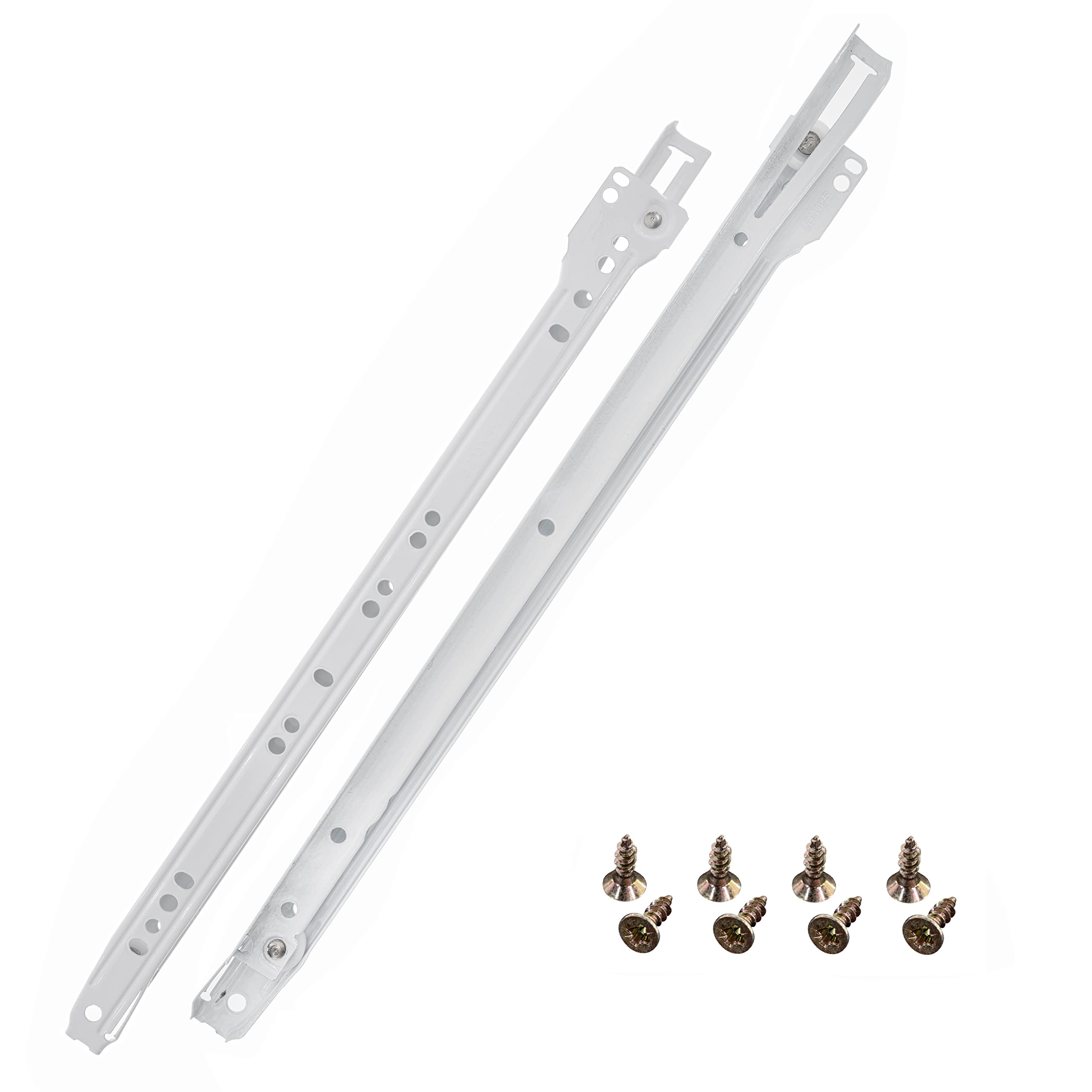 HELPMATE Roller Slide Guide 350 mm 2 Pairs 4-piece Set Rail Drawer Rail Drawer Pull-Out Rail System Drawer Partial Extension White incl. Mounting Hardware