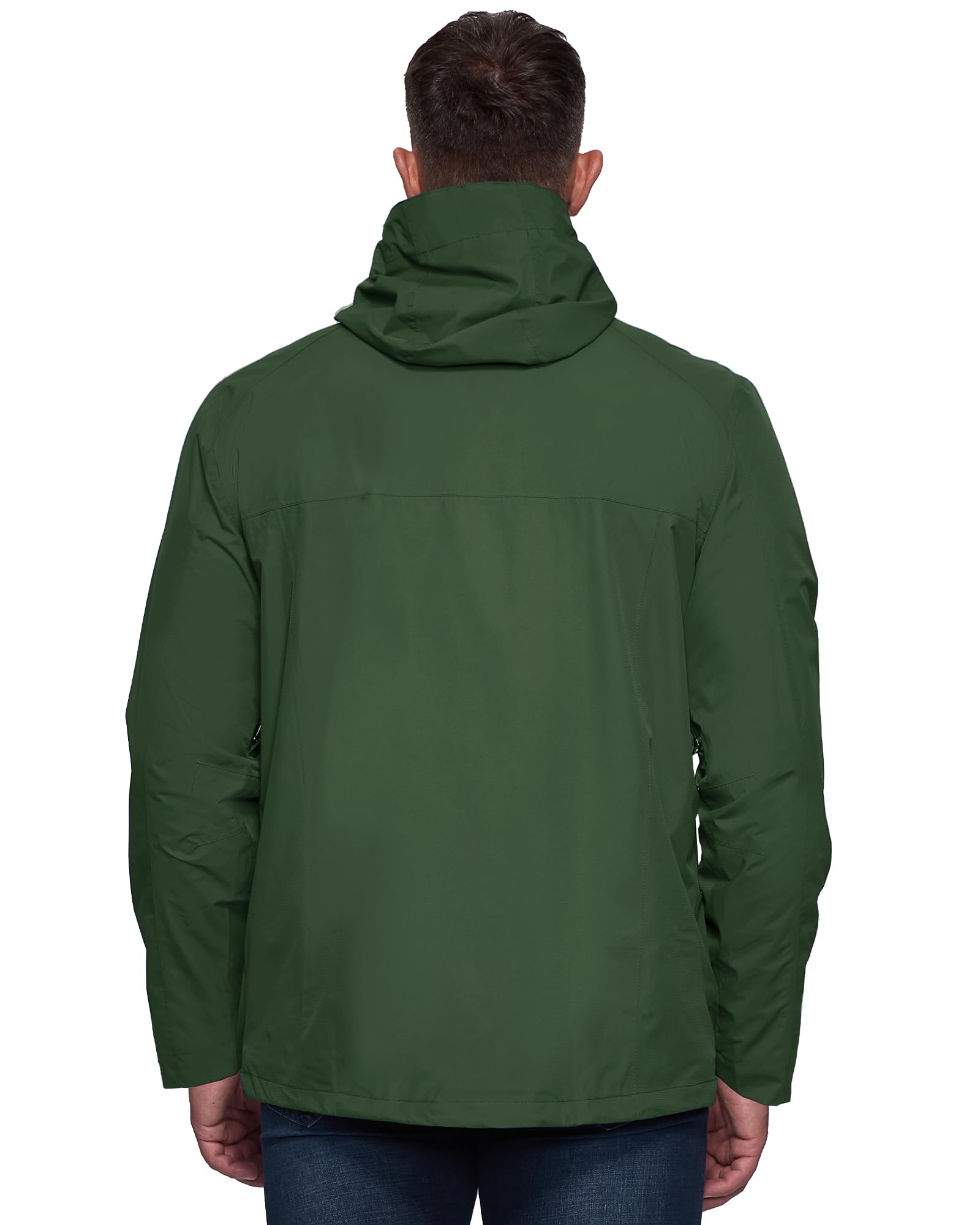 Outdoor Ventures Regenjacke Herren Wasserdicht Atmungsaktiv, Packbar Fahrrad Jacke Leichte Windbreaker zum Freizeit Wandern Camping Dunkelgrün/Schwarz L 2