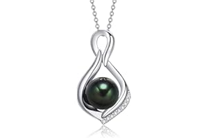 AENEAS Black Pearl Necklace for Women Sterling Silver Infinity Pearl Necklace Single Pearl Pendant Jewelry Gifts for Women