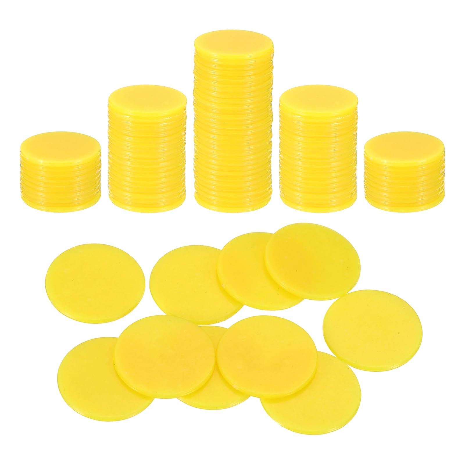 sourcing map 100Pcs 0.7 Inch Poker Chips, Plastic Bingo Chips Learning Counters Counting Counters Disks Markers Opaque Game Tokens for Game Play Math Counting, Yellow, Flat