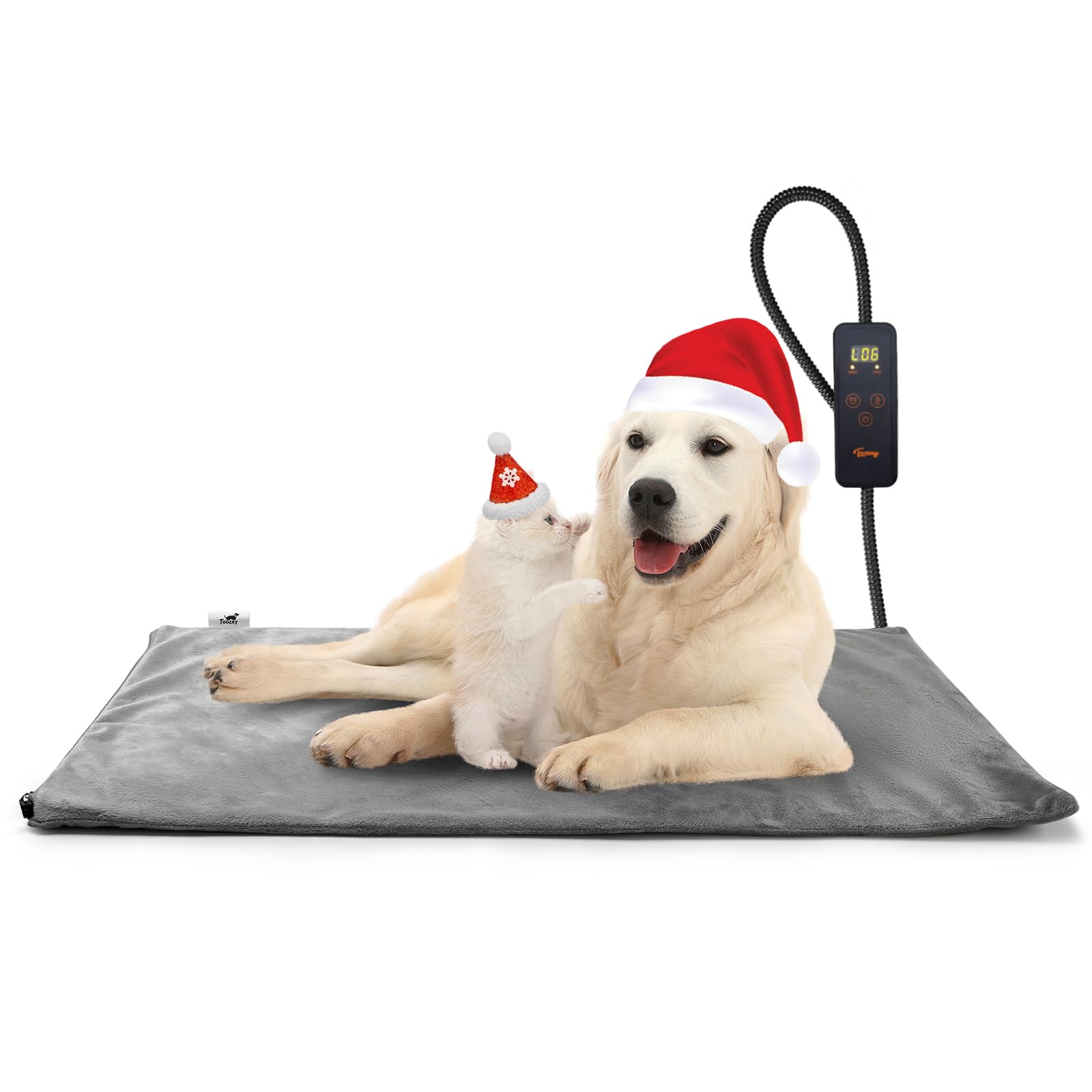 Toozey Dog Heat Pad 70 x 50 cm, Safe Electric Pet Heating Mat with Adjustable Timer & Temperature, Soft Crystal Velvet Cover, Waterproof, Ideal for Whelping/Puppy/Dogs and Cats