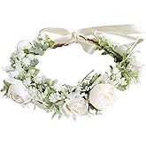 Vivivalue Fairy Flower Crown White Floral Headband Elf Headpiece for Women Princess Wedding Bridal Shower Cosplay Renaissance Photo Prop