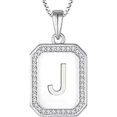 YL Initial Necklace for Women 925 Sterling Silver Rectangle Letter Pendant Halo A-Z Alphabet Jewelry