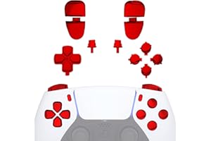 eXtremeRate Replacement D-pad R1 L1 R2 L2 Triggers Share Options Face Buttons, Chrome Red Full Set Buttons Compatible with ps