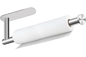 BOLLOVE Paper Towel Holder, Self Adhesive or Drilling Paper Towel Holder Under Cabinet, Stainless Steel Silver Paper Towel Holders Wall Mount for Kitchen, Bathroom, Sink, Pantry, Fridge