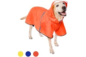 DOCIOTE Dog Raincoat with Adjustable Belly Strap and Leash Hole - Hoodie with Reflective Strip - Waterproof Slicker Lightweight Breathable Rain Poncho Jacket for Medium Large Dogs - Easy to Wear, Orange 4XL