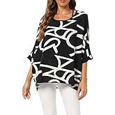 DENSSYNE Plus Summer Batwing Sheer Chiffon Blouse Shirt for Women Flowy High Low Colorful Boho Tunic Cover up