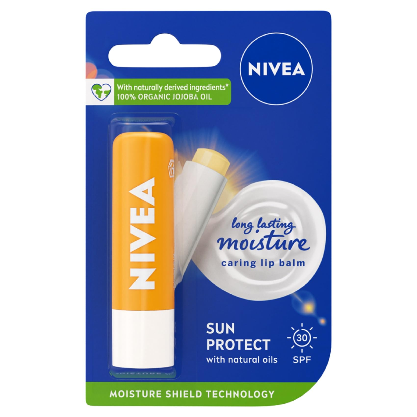 NIVEA Sun Protect Caring Lip Balm (4.8g), Lip Moisturiser with Shea Butter and SPF 30, Protects Against UVA/UVB Rays with 24H Moisture, Melt-in Lip Care
