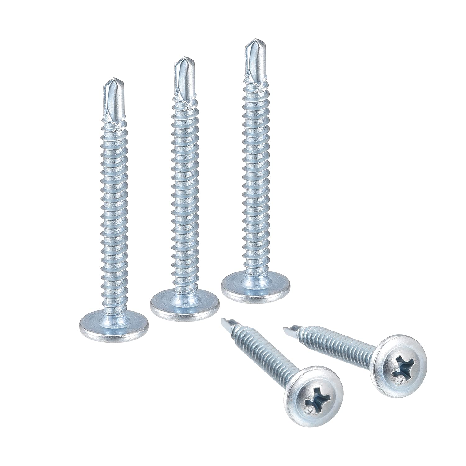 sourcing map Phillips Head Self Tapping Screws, #8 x 1-1/2" Carbon Steel Self Drilling Sheet Metal Screw Silver Tone 50pcs