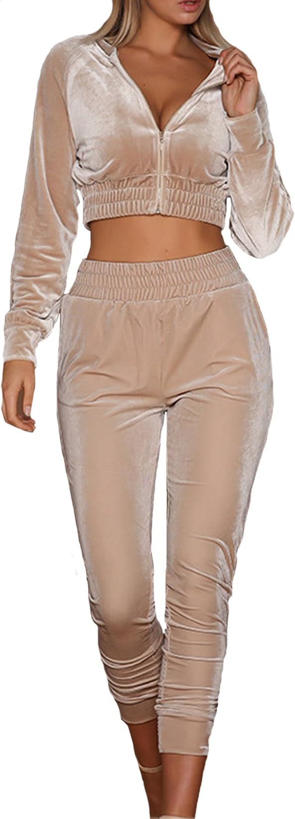 VEVESMUNDO® Tracksuits Sportswear Women Sexy Velour Jacket Top Pant Bottoms Joggers 2 Pieces Set Lounge Suits