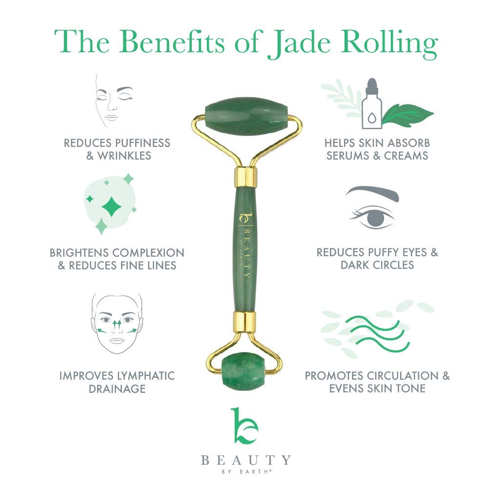 Jade Roller for Face - Face & Neck Massager for Skin Care, Facial Roller to Press Serums, Cream and Oil Into Skin, Lymphatic Drainage Massager Skin Care Tool, Eye Massager and Neck Roller (1 Pack): Beauty