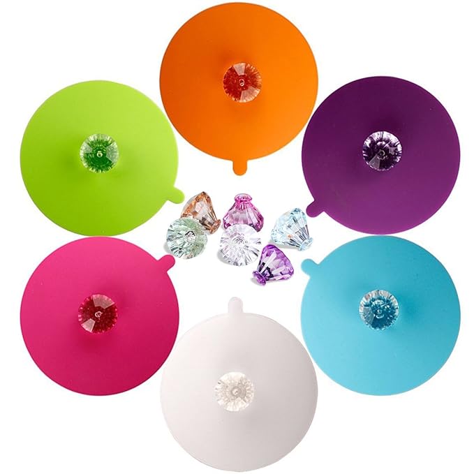 Lebensmittel-Grad-Silikon-Schalen-Deckel, IPHOX kreative Diamant-Becher-Abdeckung [Satz von 6] Anti-Staub, luftdichte Dichtun