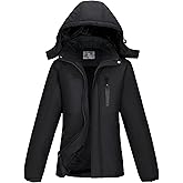 CAMEL Women's Warm Winter Ski Jackets Waterproof Snow Coat with Hood Mountain Windproof Rain Jacket，Black Size M