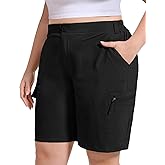 FOREYOND Women's Plus Size Golf Shorts Quick Dry 9'' Hiking Cargo Shorts Athletic Casual Summer Bermuda with Pockets