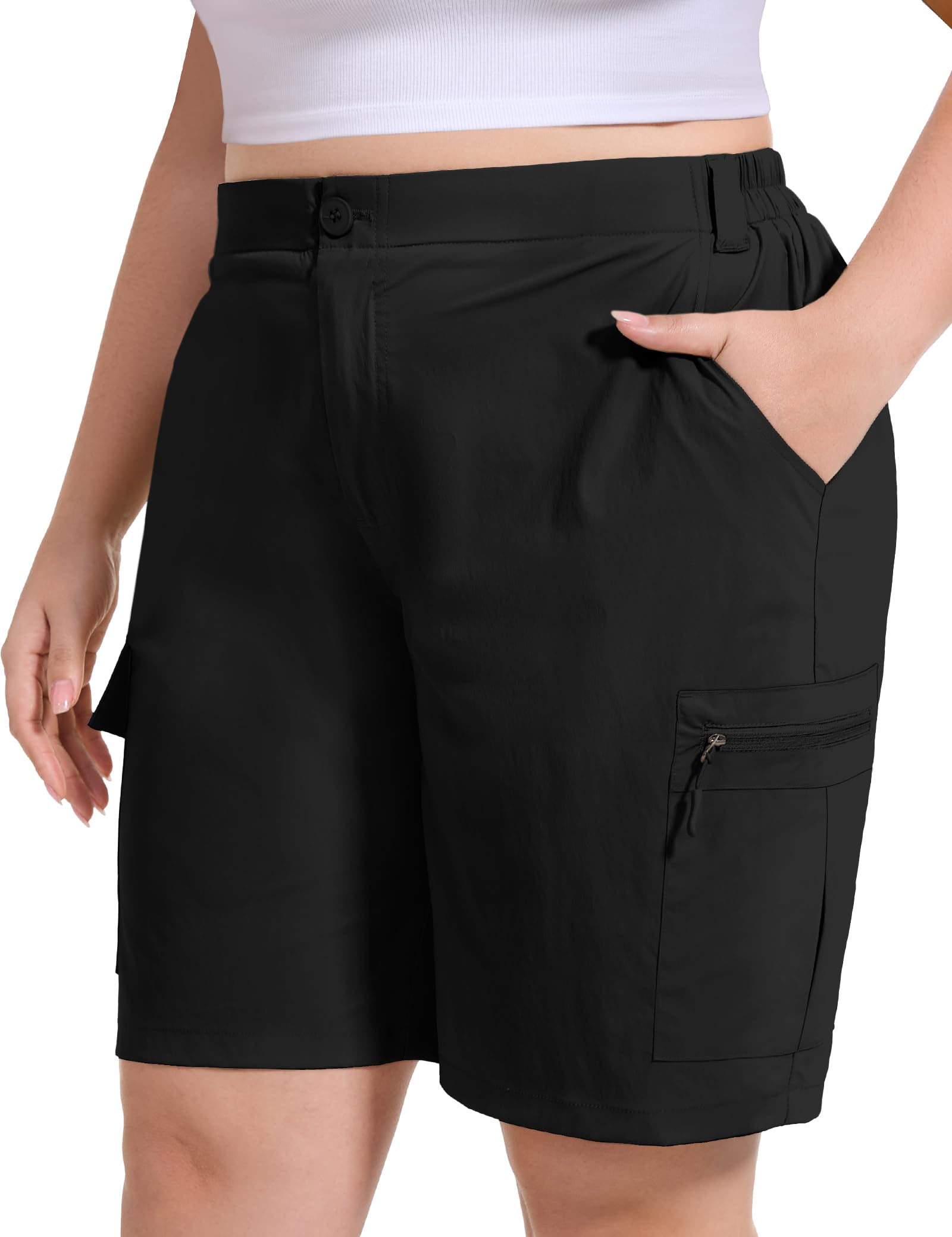 Photo 1 of FORYEOND Plus Size Shorts for Women Lightweight Quick Dry Cargo Bermuda Shorts with Pockets Casual Summer, Black, 2XL