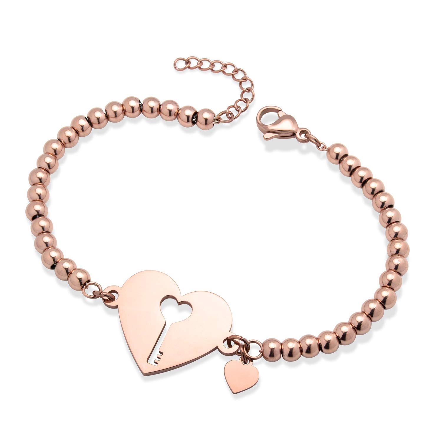 555Jewelry Womens Stainless Steel Love Cute Heart Lock Key Charm Link Bracelet, L, Stainless Steel, no gemstone