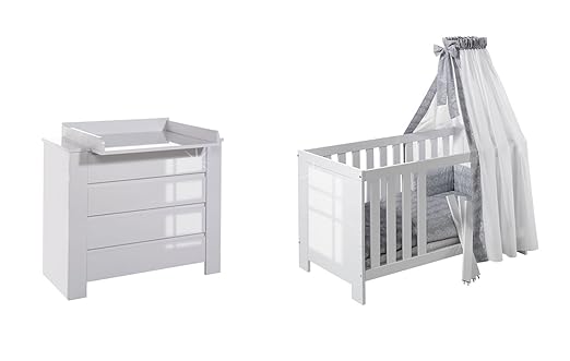 Schardt Sparset Cube Hochglanz Weiss Bestehend Aus Kombi Kinderbett Und Wickelkommode Mit Wickelaufsatz Amazon De Baby