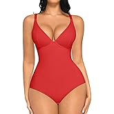 FeelinGirl Shapewear Bodysuits for Women Tummy Control Body Suits Deep V Neck Corset Body Shaper Tops