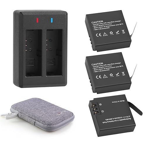 GeeKam 1350mAh Battery (3 Pack) with 2-Channel Charger for AKASO