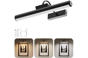 Skairipa Picture Light, Wireless Picture Light with Remote, Battery Operated 5000mAh, 3 Color Modes and Dimmable LED Lights with Timer for Paintings, Gallery, Wall, Dartboard, Bedroom - Black (1)
