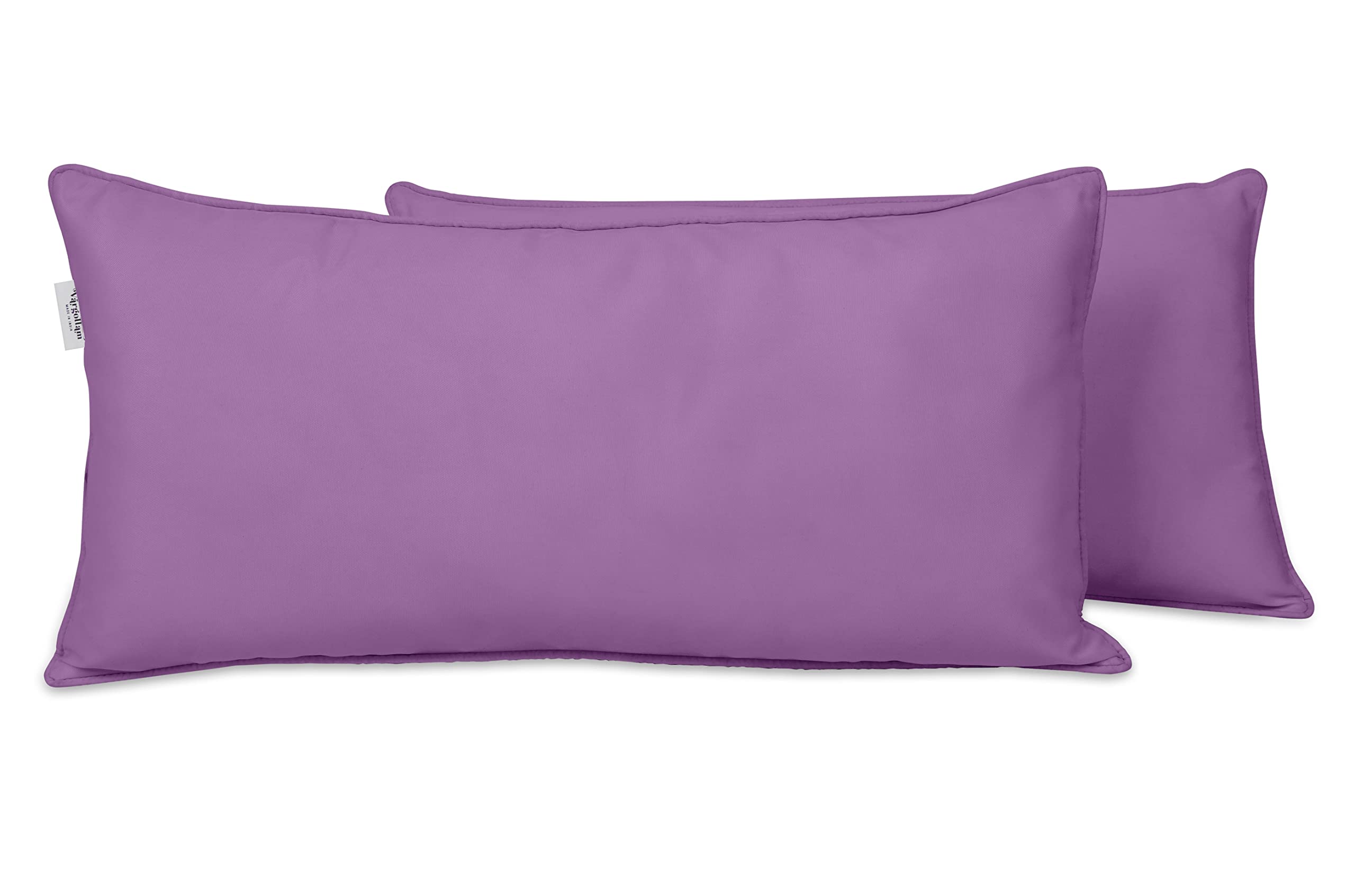 Vargottam Indoor/Outdoor Polyester Fabric Lumbar Pillow Cover, All-Weather Waterproof Rectangular Cushion Case for Patio Furniture, 12" x 18" Set of 2 -Lavender
