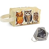 SuoSycorax Owl Printed Quilted Makeup Bag for Women - Velvety Polyester Cosmetic Organizer w/Triple Compartments, Travel & Makeup Brush Holder -2