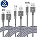 (3 Pack) Lightning cable, 3FT 6FT 10FT Durable Nylon Braided Universal Lightning to USB Sync and Charging Cable Wire for iPhone 7,iPhone 6,6s, 6 Plus,6s Plus, iPhone 5 5s 5c,SE, iPad Air, iPod (Gray)