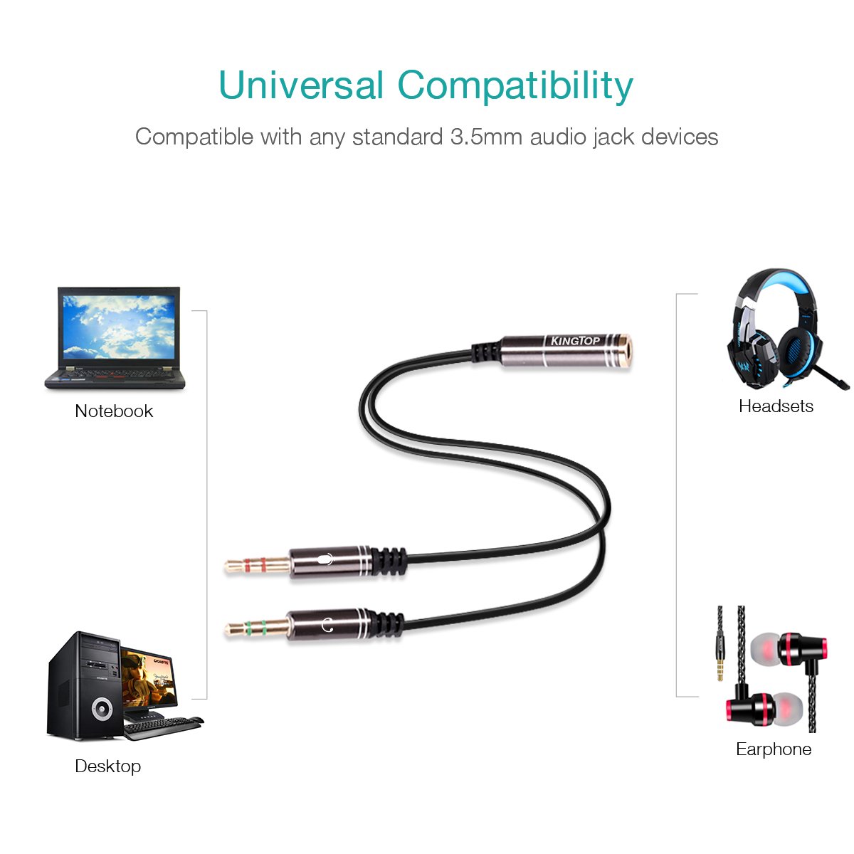 Adattatori KingTop Splitter Cuffie Microfono a 4 Pin Da 3.5mm a Dual 3.5mm  a 3 Pin Femmina Maschio Spinotto Jack 3.5 Maschio Spinotto Audio Per PC  urban-earth.co.uk