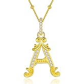Hius Initial Necklaces for Women 18K Gold Plated S925 Sterling Silver Letter Pendant Trendy Dainty Letter Necklace Charm Gold Initial with Cubic Zirconia Personalized Jewelry Gift for Women