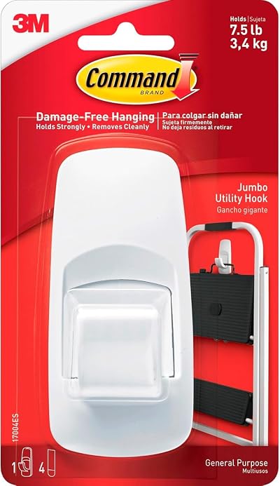 Command Jumbo Utility Hook White Pack of 1 Hook and 4 Adhesive Strips Holds Up