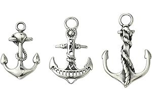 Stiesy 3Pcs Nautical Anchor Charms Pendants 304 Stainless Steel Antique Silver Marine Theme Charms 3-5mm Hole for Sailor Brac