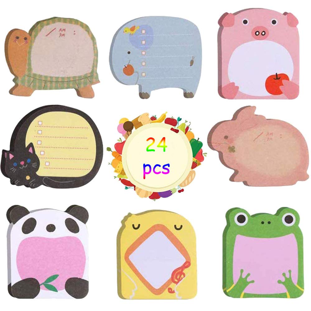 Mini Sticky Notes, 24 Pack Cute Sticky Notes, Sticky Notes for The Fridge, Office Notes for School, Office Memo, Party Bags Filler, Students Kids Gifts (8 Styles)