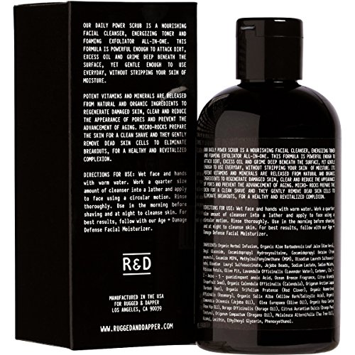Daily Power Scrub Facial Cleanser For Men - 8 OZ - Face Wash + Energizing Toner + Exfoliating Scrub All-In-One - Natural & Certified Organic Ingredients