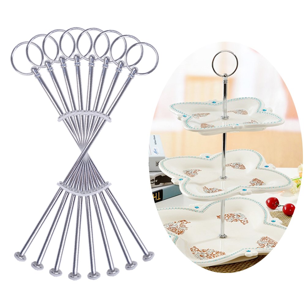8 x Sets 3 Tier Classical Round Cake Stand Plate Fittings Silver Display Stands Holder Handle Golden Metal for Tea Shop Room Hotel Wedding Birthday