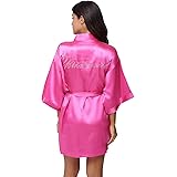 The Bund Women's Satin Robes for Bride Bridesmaids with Rhinsetones Silk Bridal Party Robe with Gold Glitter