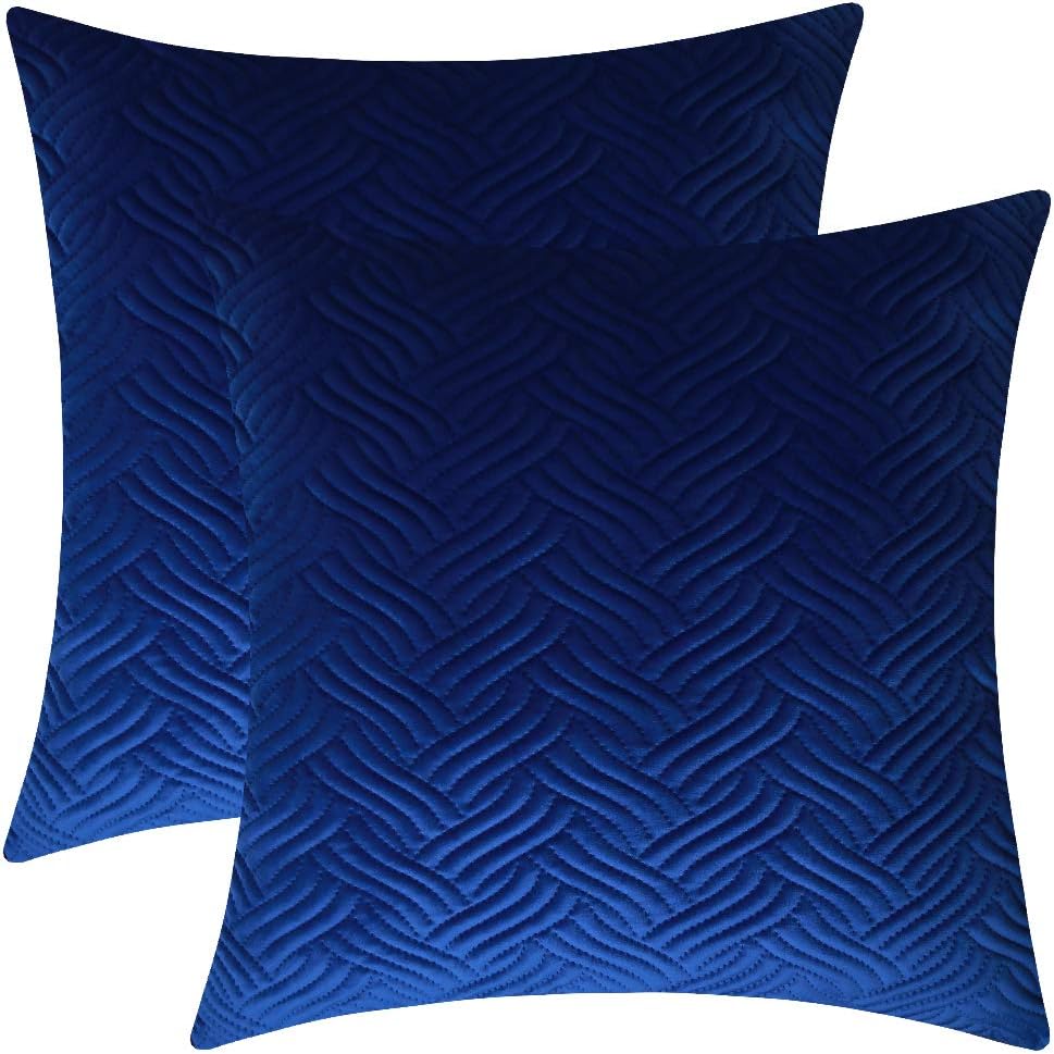 Artcest Set of 2, Decorative Velvet Bed Throw Pillow Case, Sofa Soft Quilted Pattern, Comfortable Couch Cushion Cover, 18"x18" (Royal Blue)