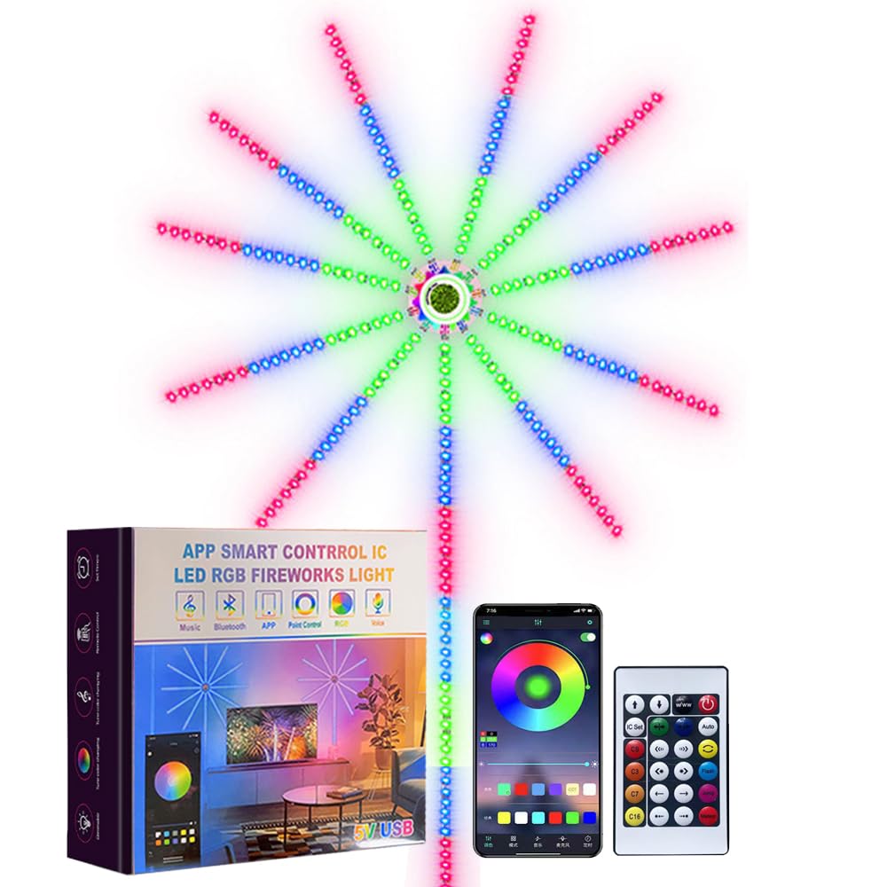 AIJICEAR Smart Firework LED Lights,USB Powered Room Decor, Music Sync, Color Changing LED Strip Lights with Remote &, Perfect for Bedroom, Party Decor, Christmas