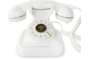 FiayaCom Audio Guest Book Wedding Phone, Audio Phone Guestbook, Leave a Message Phone for Wedding, Bridal Shower, Baby Shower, Birthday Party, Anniversary (Art Deco, White)