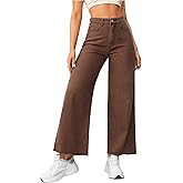 MakeMeChic Women's Denim Raw Wide Leg Trousers Straight Loose Baggy Y2K Jeans with Pocket